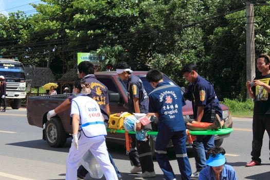 SURAT THANI, THAILAND - OCTOBER 4 : Practicing fire protection plan and rescue car accident on October 4, 2012 in Surat Thani, Thailand.