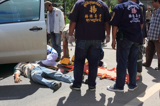 SURAT THANI, THAILAND - OCTOBER 4 : Practicing fire protection plan and rescue car accident on October 4, 2012 in Surat Thani, Thailand.