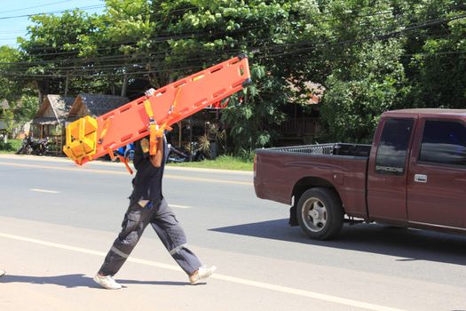 SURAT THANI, THAILAND - OCTOBER 4 : Practicing fire protection plan and rescue car accident on October 4, 2012 in Surat Thani, Thailand.