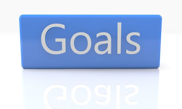 3d render blue box with Goals on it on white background with reflection