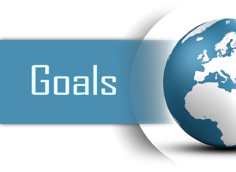 Goals concept with globe on white background