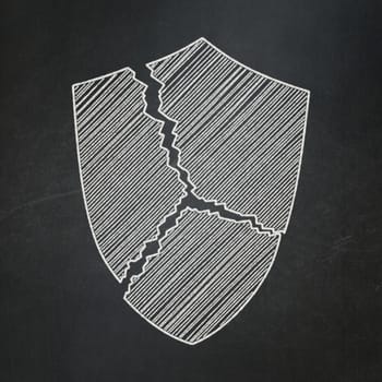 Privacy concept: Broken Shield icon on Black chalkboard background, 3d render