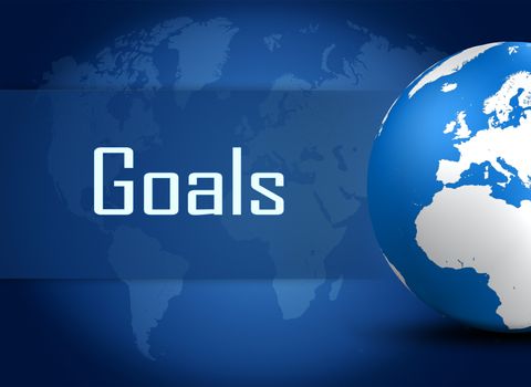 Goals concept with globe on blue background