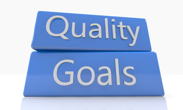 3d render blue box with Quality Goals on it on white background with reflection