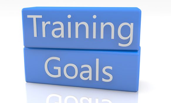 3d render blue box with Training Goals on it on white background with reflection