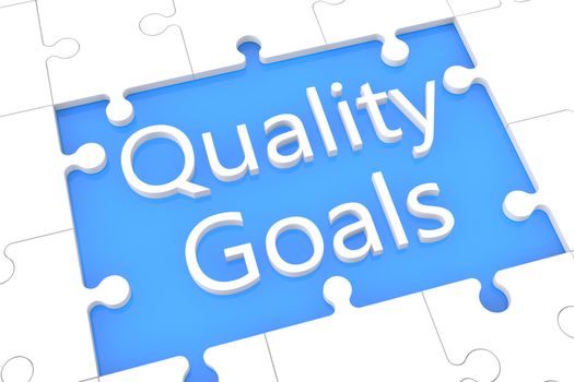 Quality Goals - puzzle 3d render illustration with word on blue background