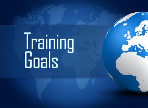Training Goals concept with globe on blue background