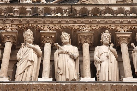 Sculptures decorating a gothic cathedral