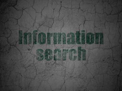 Information concept: Green Information Search on grunge textured concrete wall background, 3d render
