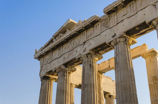 Greek temple detail, Parthenon in Athens, Greece.