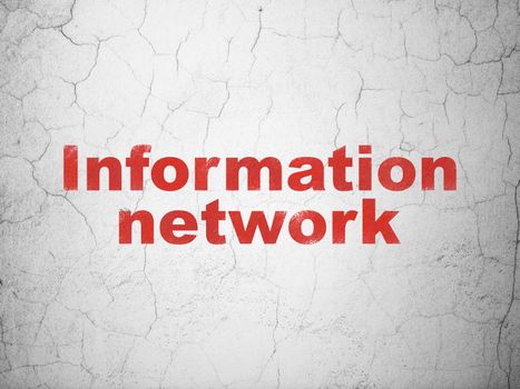 Information concept: Red Information Network on textured concrete wall background, 3d render