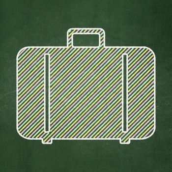 Travel concept: Bag icon on Green chalkboard background, 3d render