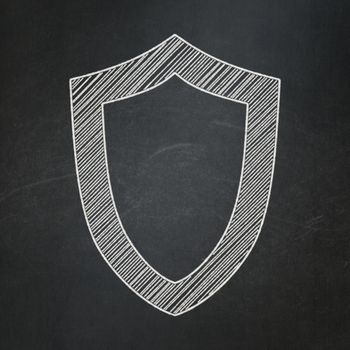 Security concept: Contoured Shield icon on Black chalkboard background, 3d render