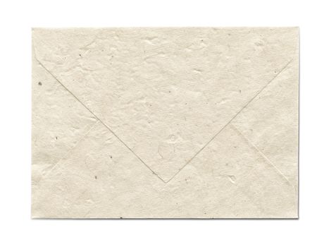 Natural recycled nepalese paper envelope isolated on white with clipping path - parchment texture