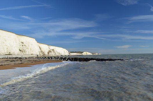 A stretch of chalk cliffs along the South coast of England. Image taken at Rottingdean,Sussex in January 2014.