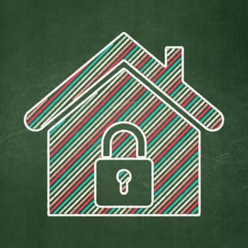 Protection concept: Home icon on Green chalkboard background, 3d render