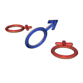 Male and female signs isolated on white. three dimensional render.