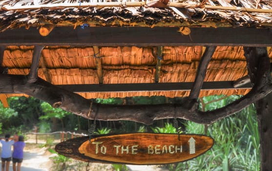 Maya bay  to the beach sign in Phi-Phi island, Krabi west Thailand , Asia.