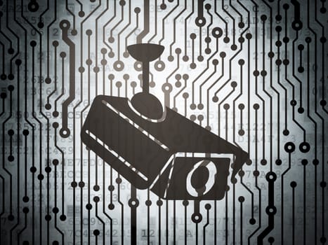 Security concept: circuit board with  Cctv Camera icon, 3d render