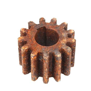 Rusty cogwheel on white background