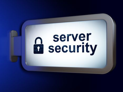 Security concept: Server Security and Closed Padlock on advertising billboard background, 3d render