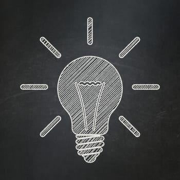 Business concept: Light Bulb icon on Black chalkboard background, 3d render