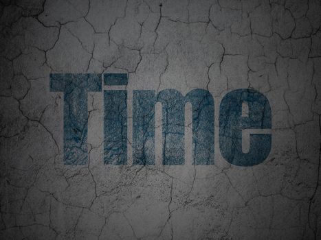 Time concept: Blue Time on grunge textured concrete wall background, 3d render