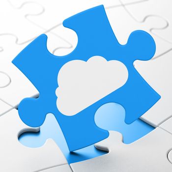 Cloud technology concept: Cloud on Blue puzzle pieces background, 3d render