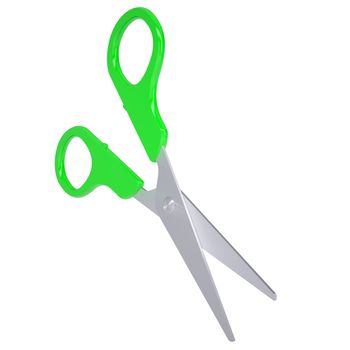 Scissors with green handles. Isolated render on a white background