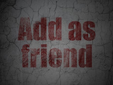 Social media concept: Red Add as Friend on grunge textured concrete wall background, 3d render