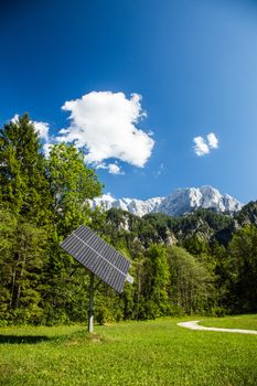 Solar pannel on the green fresh grass