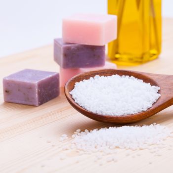 welnness spa objects soap and bath salt closeup aromatherapy beauty