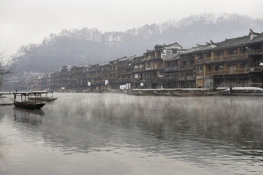 The morning of Phoenix town is looking like a Chinese Painting in Hunan Province of China.