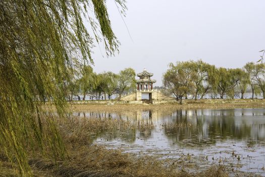 The West Dyke (Xidi) of summer palace in autumn Beijing, China.