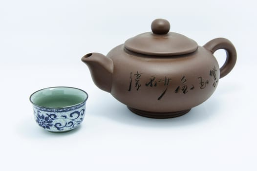 The traditional chinese pottery teapot.