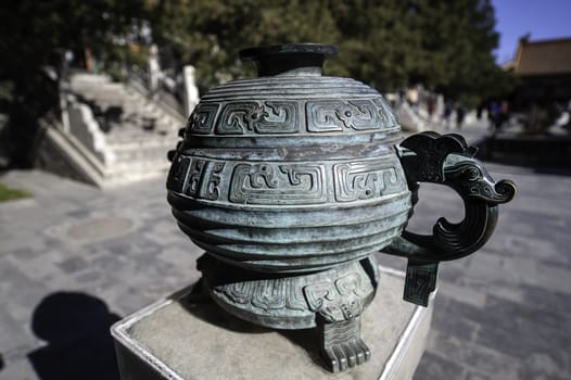 The bronze tripod (Ding) often used in the worship of heaven and earth,in summer palace of Beijing, China.