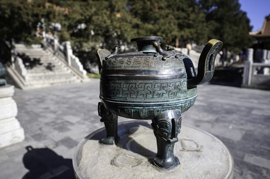 The bronze tripod (Ding) often used in the worship of heaven and earth,in summer palace of Beijing, China.