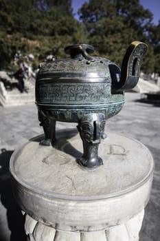 The bronze tripod (Ding) often used in the worship of heaven and earth,in summer palace of Beijing, China.