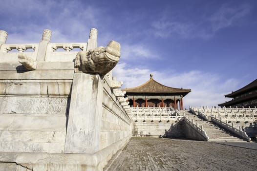 The taihe palace of forbidden city under the sunshine in Beijing, China.