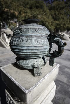 The bronze tripod (Ding) often used in the worship of heaven and earth,in summer palace of Beijing, China.