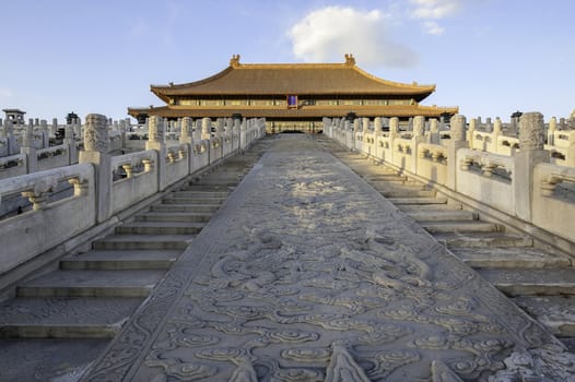 The taihe palace of forbidden city under the sunshine in Beijing, China.