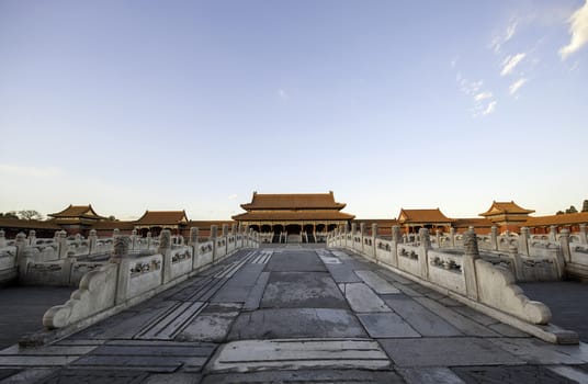 The taihe palace of forbidden city under the sunshine in Beijing, China.