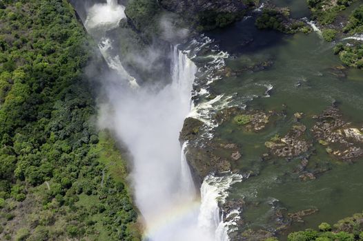 The Victoria Falls from air in Zimbabwe.