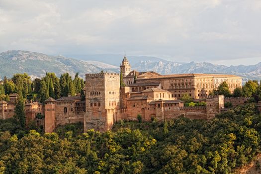 view of Spain's main tourist attraction: ancient arabic fortress of Alhambra, Granada, Spain