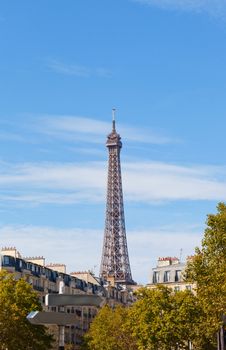 Eiffel Tower against the blue sky and clouds. Paris. France.