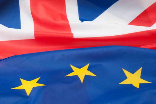Closeup of Flags of Great Britain and European Union
