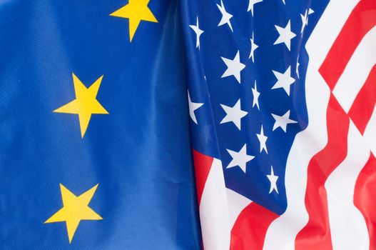 Closeup of Flags of USA and European Union
