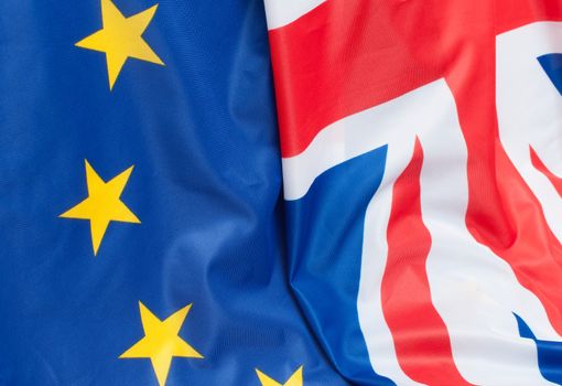 Closeup of Flags of Great Britain and European Union