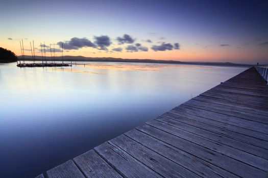 Long Jetty and Tuggerah Lakes after sunset at dusk.  Long Exposure