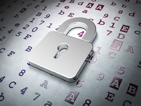 Data concept:  Closed Padlock on Hexadecimal Code background, 3d render